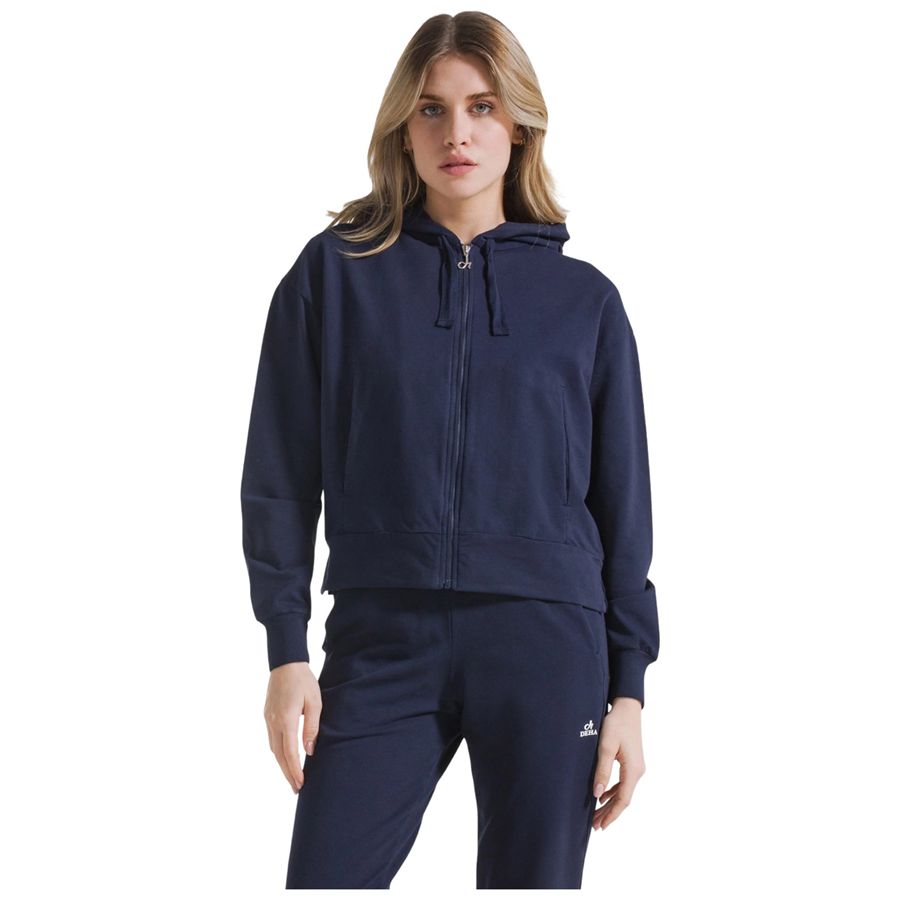 Felpa con cappuccio full-zip in tessuto stretch blu da donna Deha | D4225025515